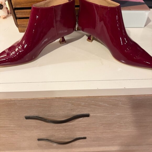 Women's Steve Madden Burgandy Kitten Heel Booties, Patent - Picture 2 of 6